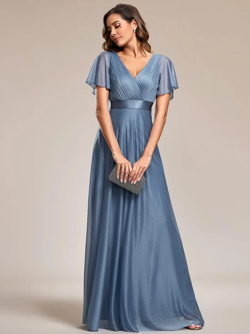 ever LIORÉ|Robe de soirée longue scintillante à col en V et à manches flottantes
