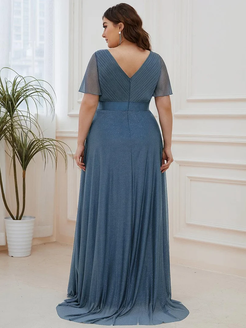 ever LIORÉ|Robe de soirée longue scintillante à col en V et à manches flottantes