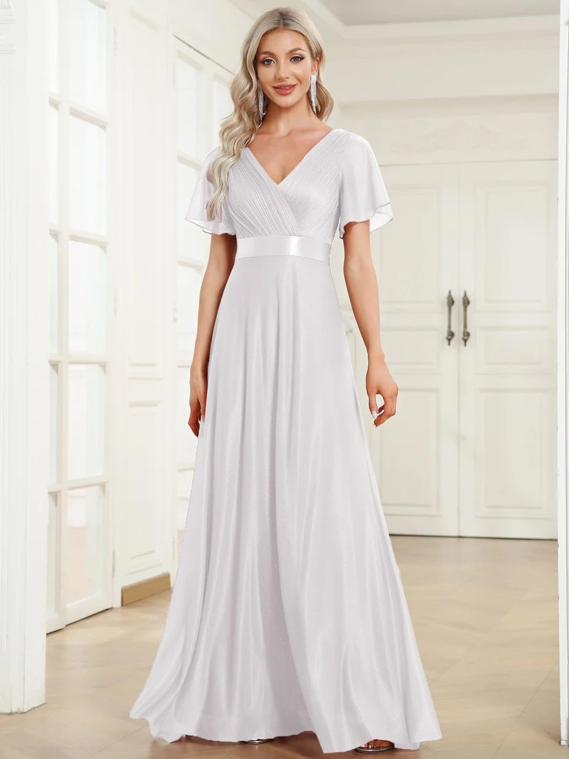 ever LIORÉ|Robe de soirée longue scintillante à col en V et à manches flottantes