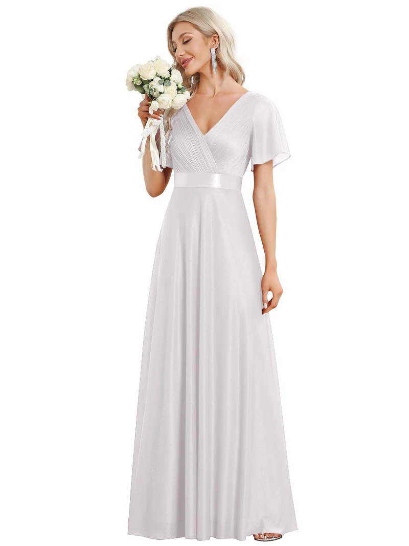 ever LIORÉ|Robe de soirée longue scintillante à col en V et à manches flottantes
