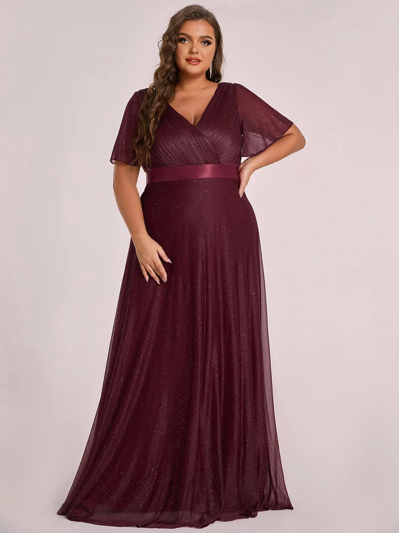 ever LIORÉ|Robe de soirée longue scintillante à col en V et à manches flottantes