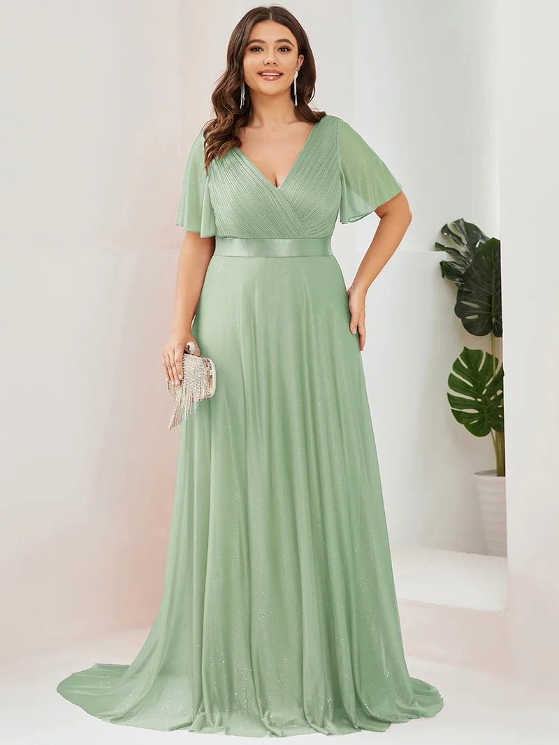ever LIORÉ|Robe de soirée longue scintillante à col en V et à manches flottantes