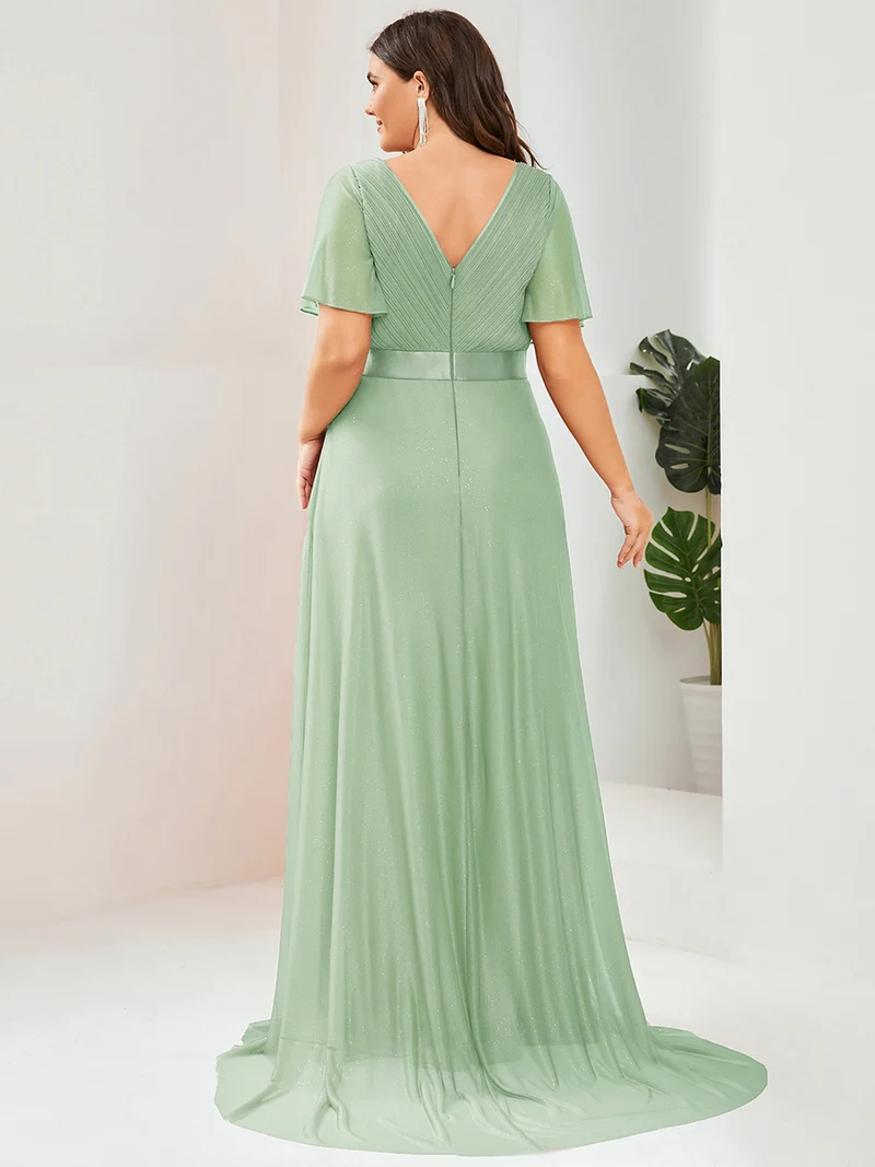 ever LIORÉ|Robe de soirée longue scintillante à col en V et à manches flottantes