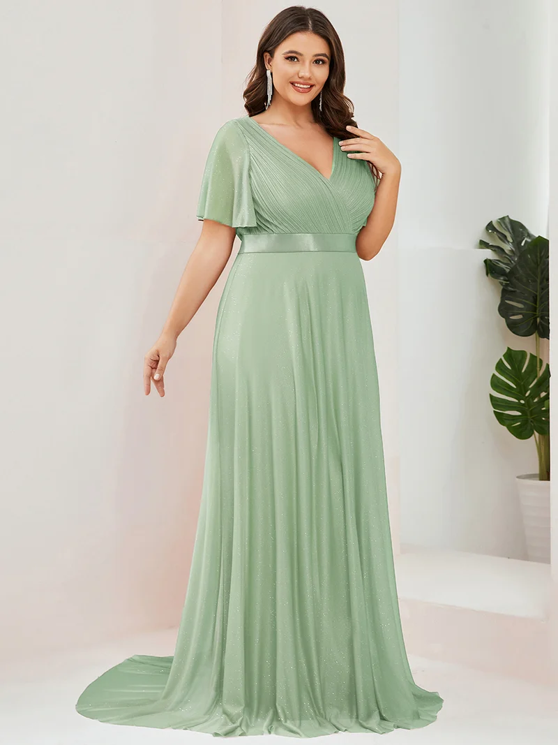 ever LIORÉ|Robe de soirée longue scintillante à col en V et à manches flottantes