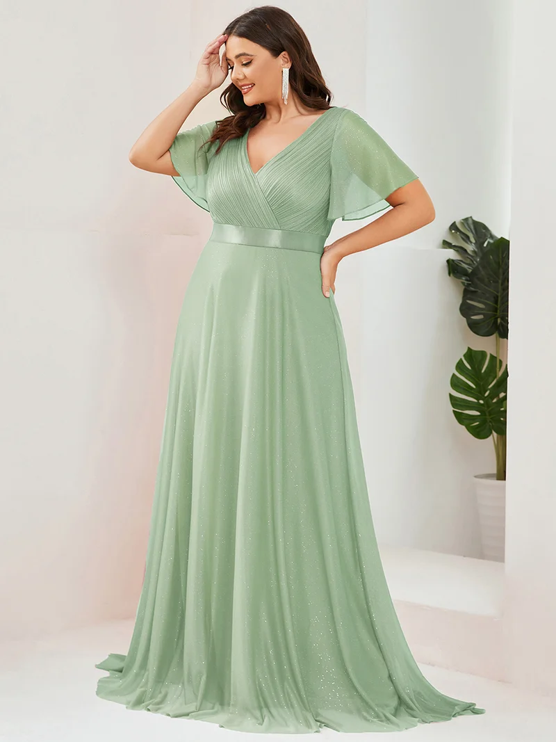 ever LIORÉ|Robe de soirée longue scintillante à col en V et à manches flottantes