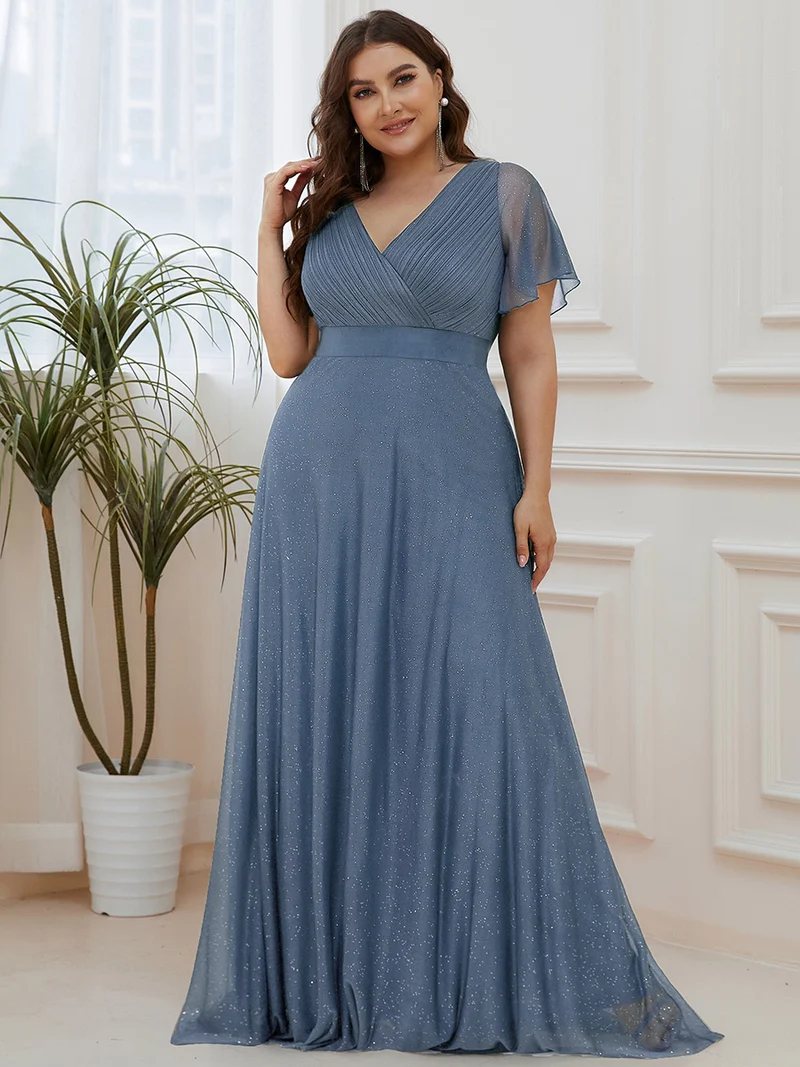 ever LIORÉ|Robe de soirée longue scintillante à col en V et à manches flottantes