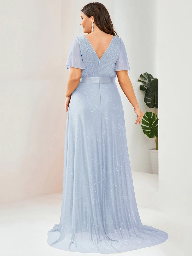 ever LIORÉ|Robe de soirée longue scintillante à col en V et à manches flottantes