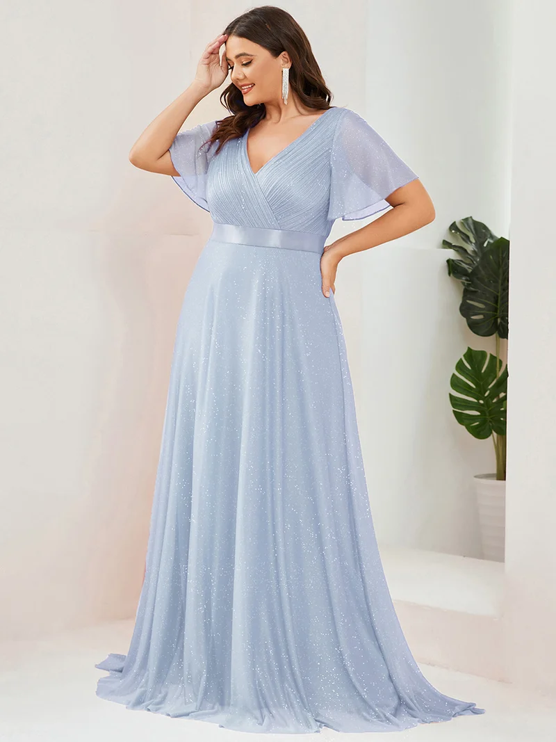 ever LIORÉ|Robe de soirée longue scintillante à col en V et à manches flottantes