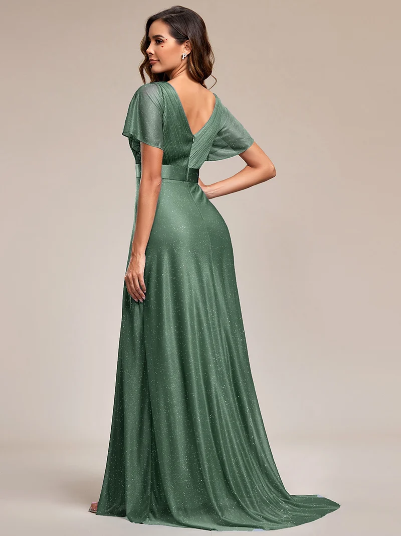 ever LIORÉ|Robe de soirée longue scintillante à col en V et à manches flottantes