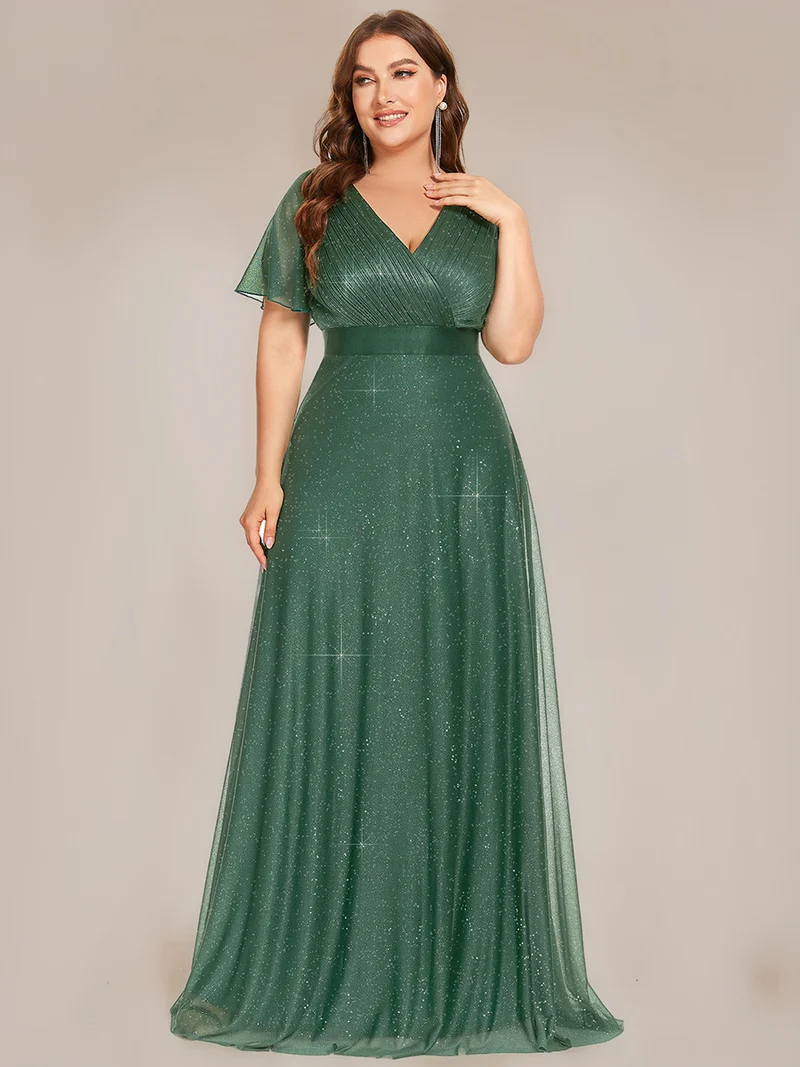 ever LIORÉ|Robe de soirée longue scintillante à col en V et à manches flottantes