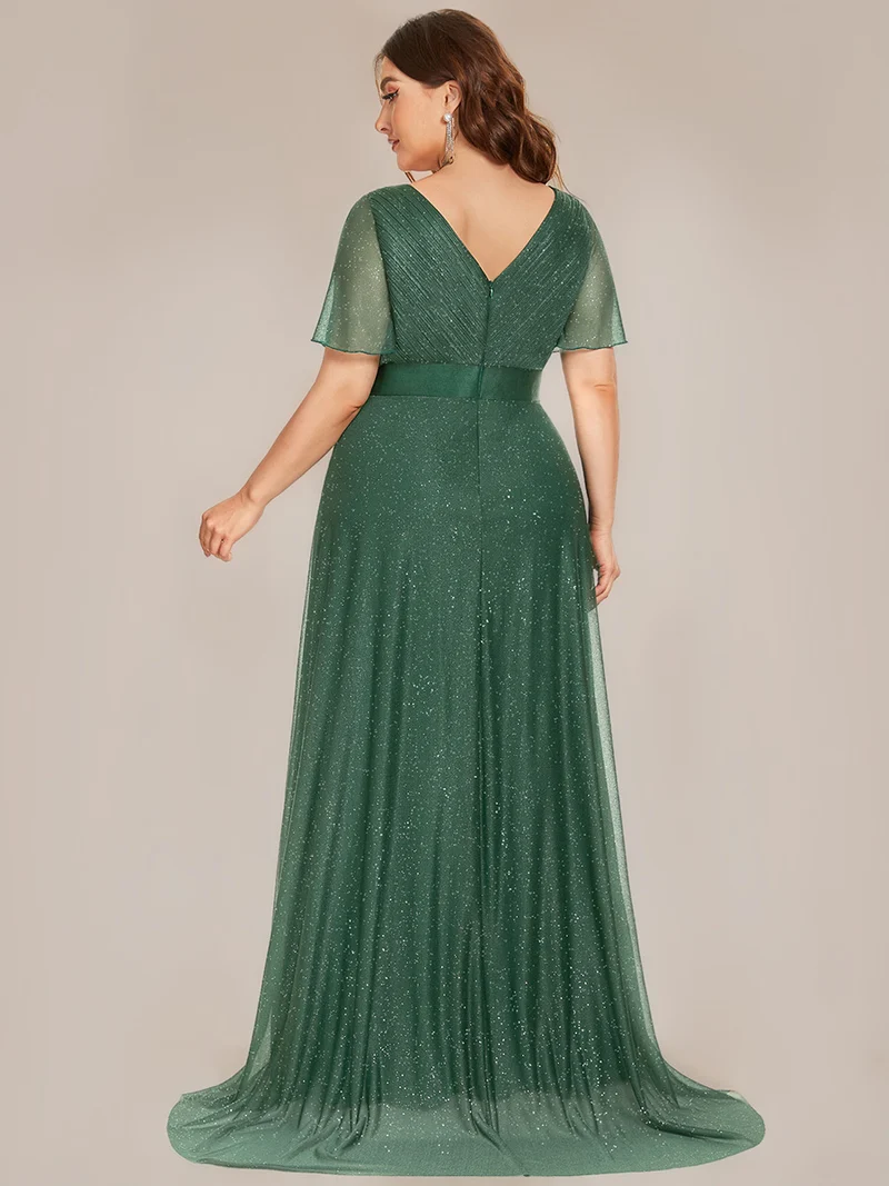 ever LIORÉ|Robe de soirée longue scintillante à col en V et à manches flottantes