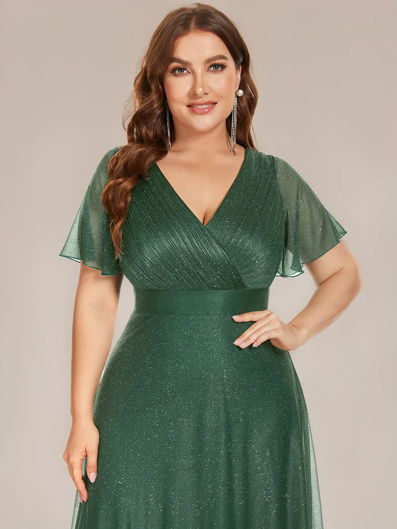 ever LIORÉ|Robe de soirée longue scintillante à col en V et à manches flottantes