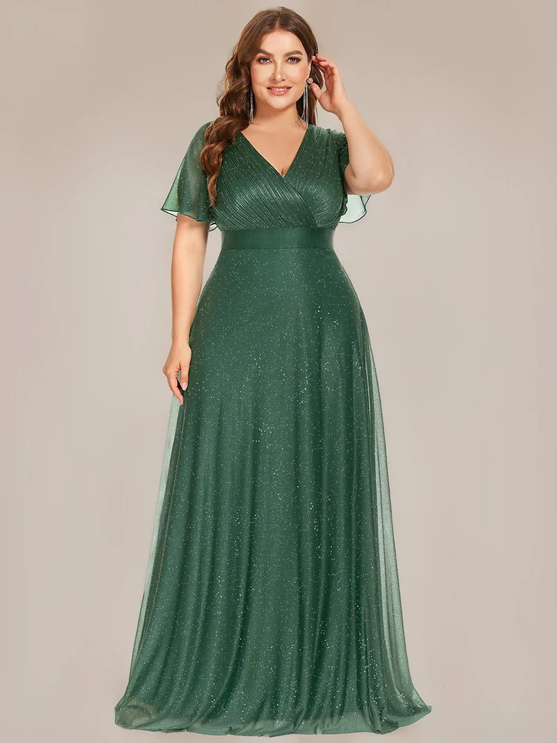 ever LIORÉ|Robe de soirée longue scintillante à col en V et à manches flottantes