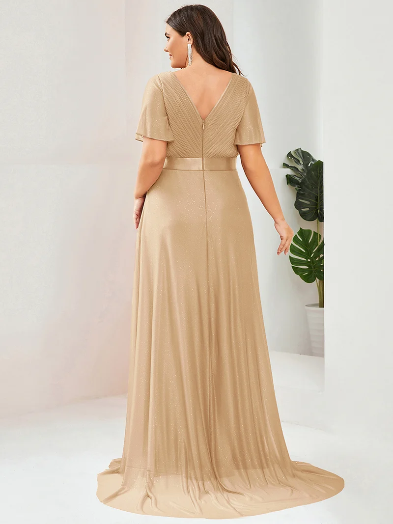 ever LIORÉ|Robe de soirée longue scintillante à col en V et à manches flottantes