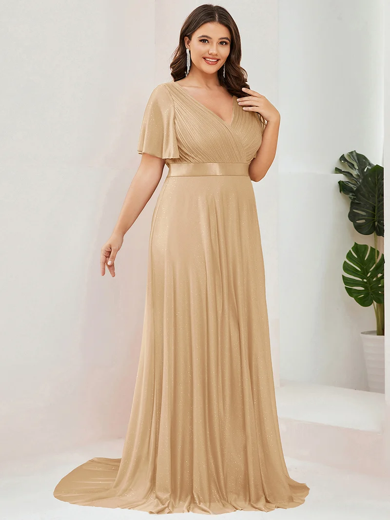 ever LIORÉ|Robe de soirée longue scintillante à col en V et à manches flottantes