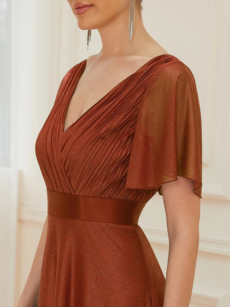 ever LIORÉ|Robe de soirée longue scintillante à col en V et à manches flottantes