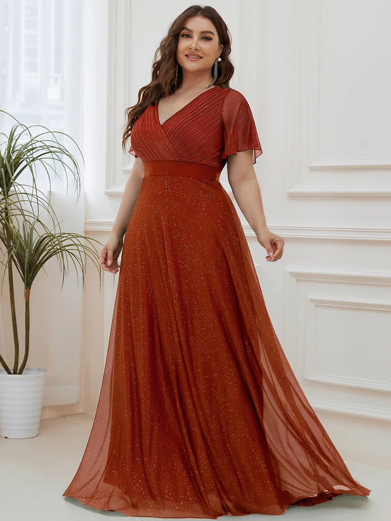 ever LIORÉ|Robe de soirée longue scintillante à col en V et à manches flottantes