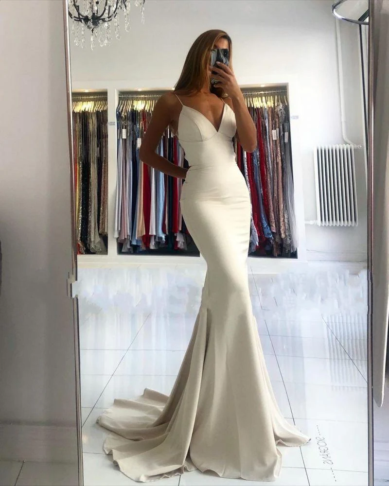 Robe de bal sirène élégante à bretelles spaghetti pour femme - Tenue de soirée parfaite