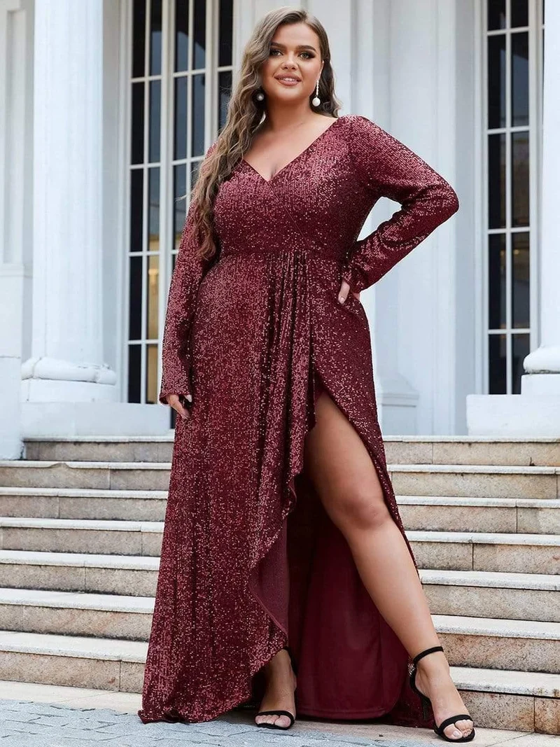 pretty SYREN|Robe de soirée à manches longues et à sequins(Vente Finale)