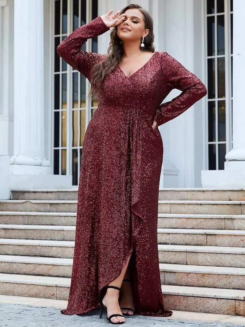 pretty SYREN|Robe de soirée à manches longues et à sequins(Vente Finale)
