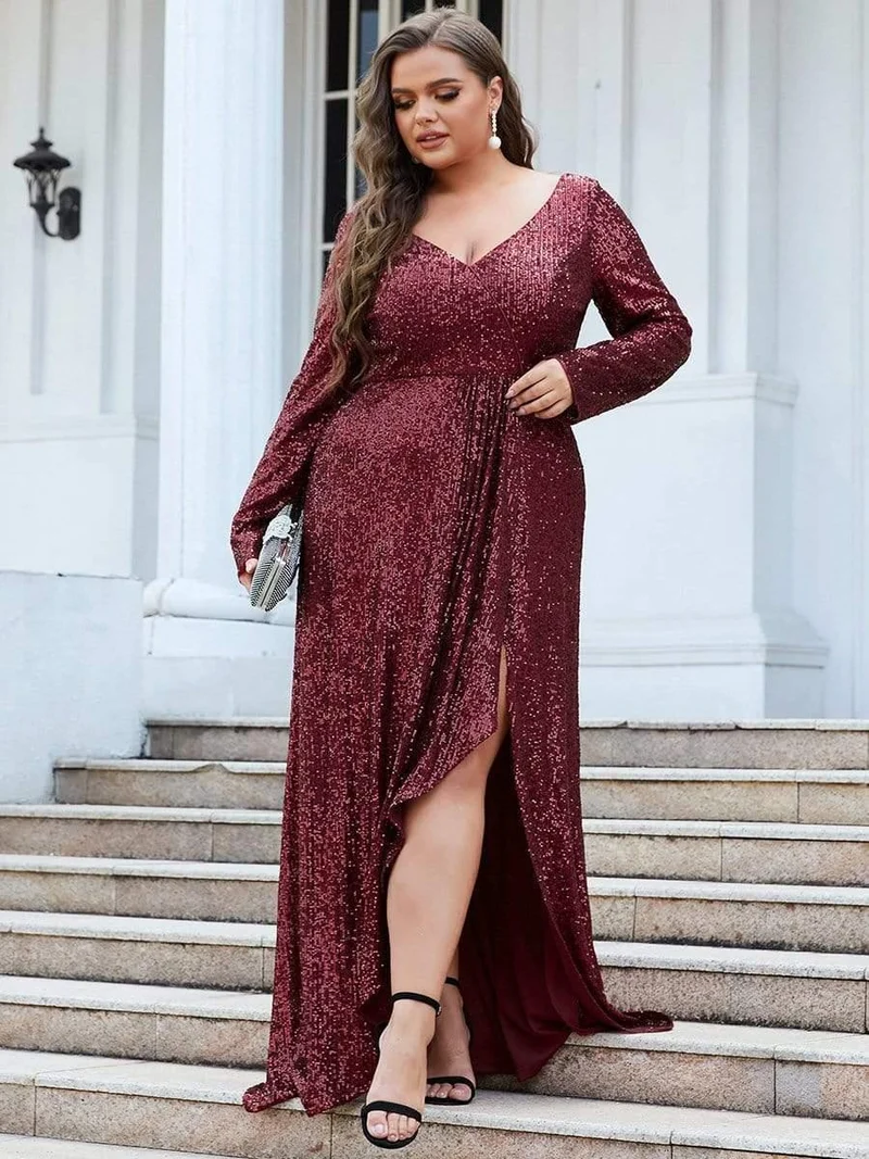 pretty SYREN|Robe de soirée à manches longues et à sequins(Vente Finale)