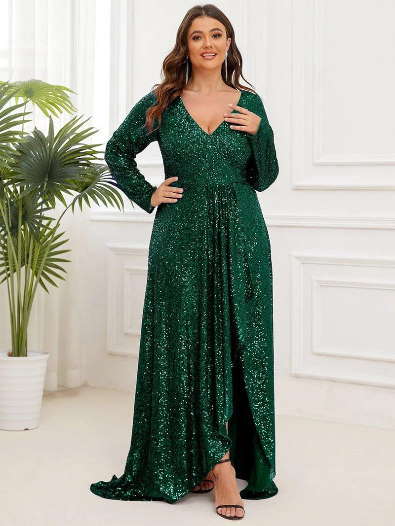 pretty SYREN|Robe de soirée à manches longues et à sequins(Vente Finale)