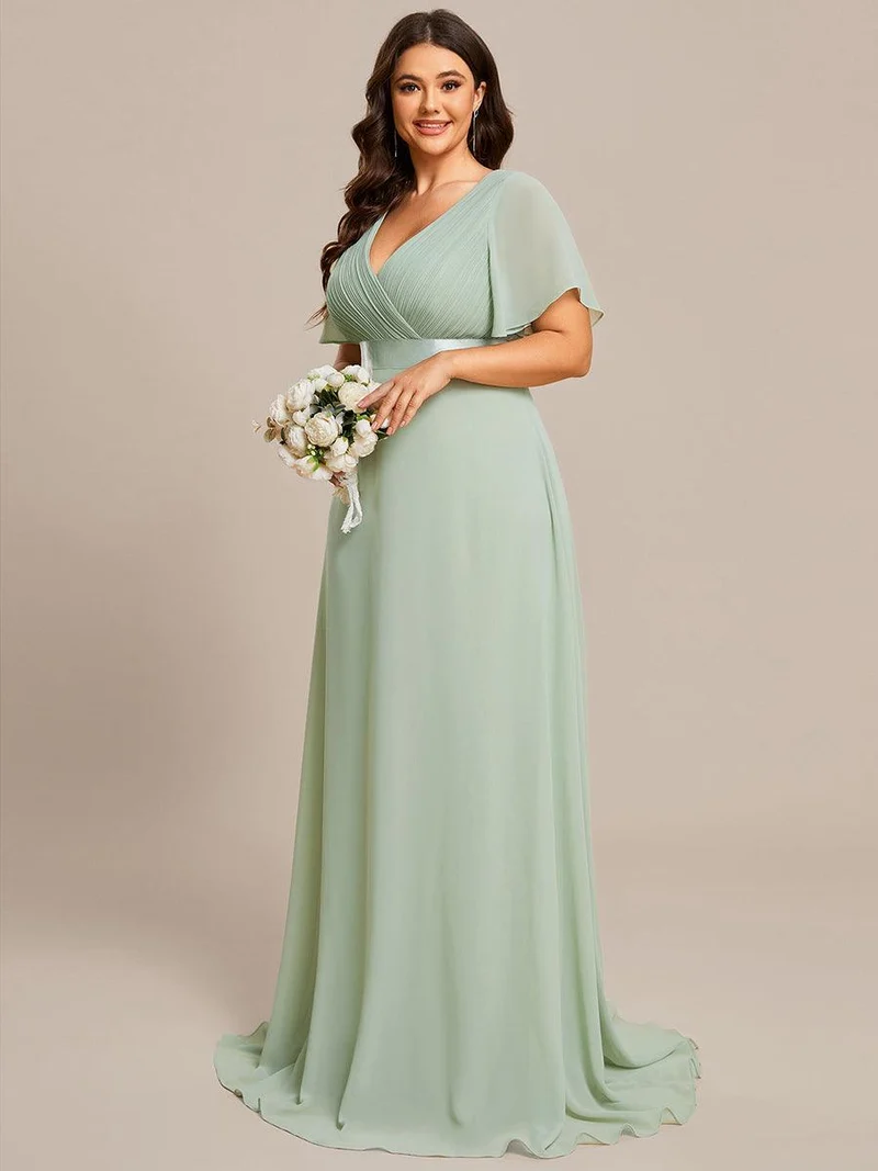 pretty MONICA|Robe demoiselle d'honneur grande taille empire avec manches flottantes