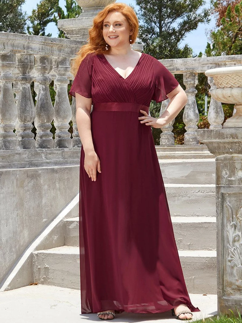 pretty MONICA|Robe demoiselle d'honneur grande taille empire avec manches flottantes
