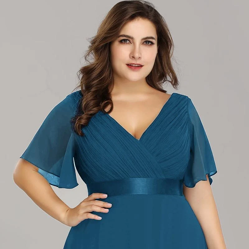 pretty MONICA|Robe demoiselle d'honneur grande taille empire avec manches flottantes