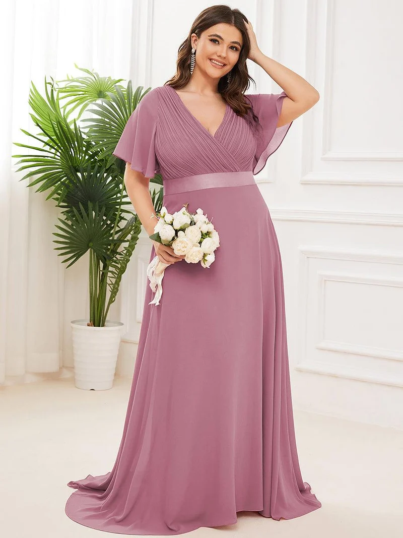 pretty MONICA|Robe demoiselle d'honneur grande taille empire avec manches flottantes
