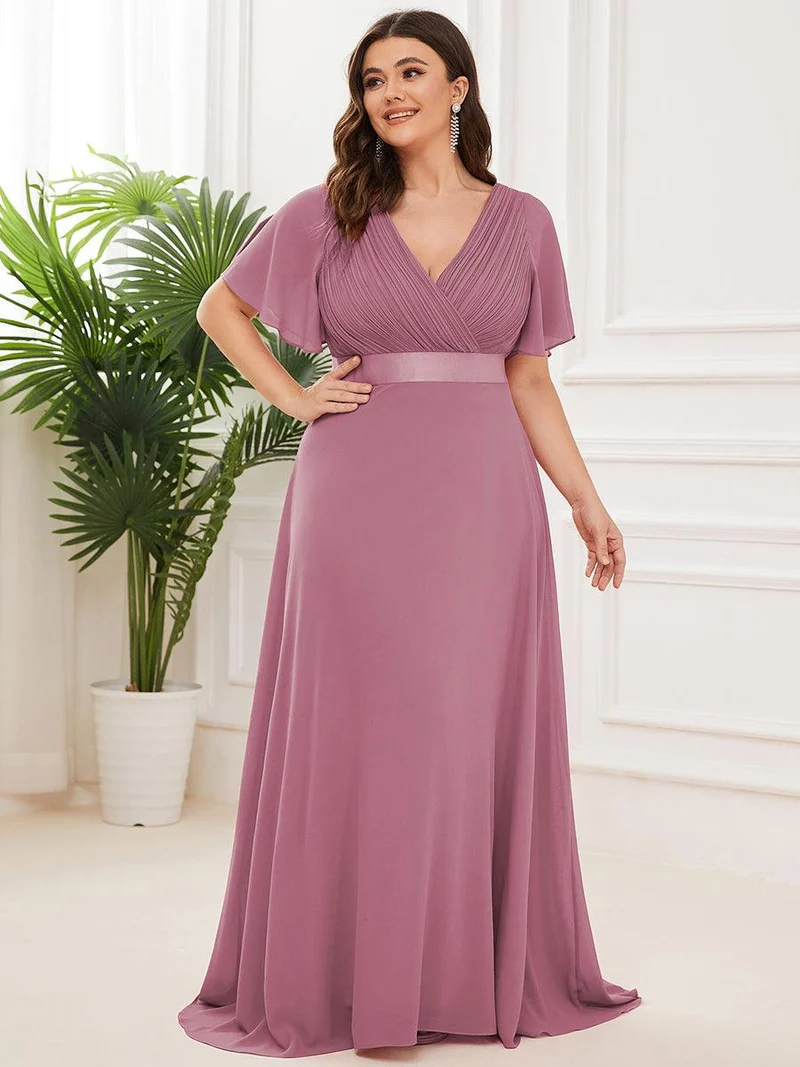 pretty MONICA|Robe demoiselle d'honneur grande taille empire avec manches flottantes