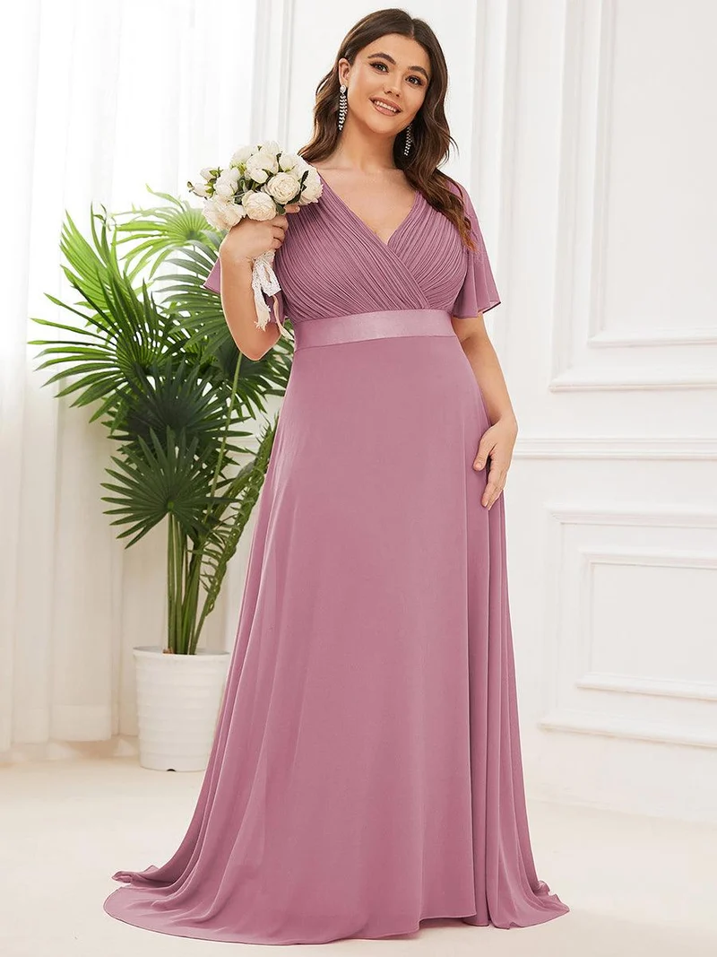 pretty MONICA|Robe demoiselle d'honneur grande taille empire avec manches flottantes