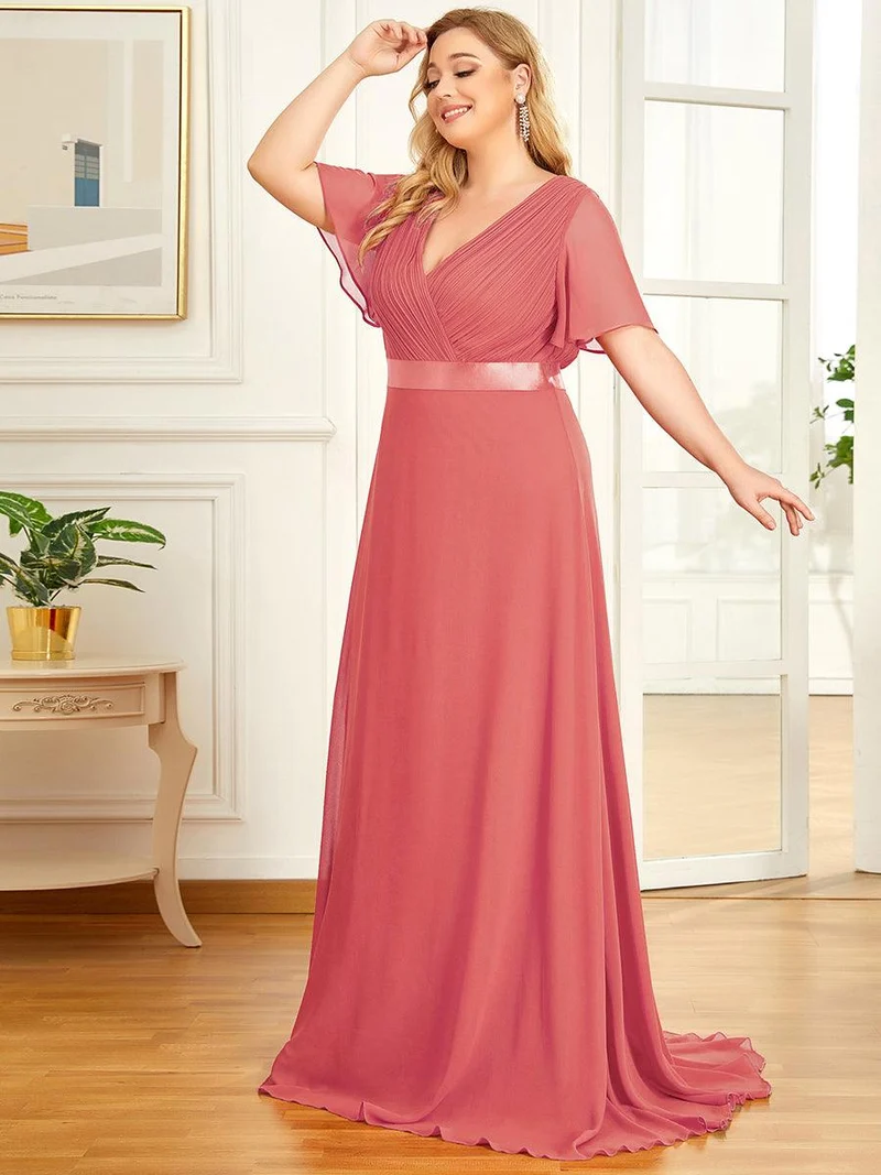 pretty MONICA|Robe demoiselle d'honneur grande taille empire avec manches flottantes