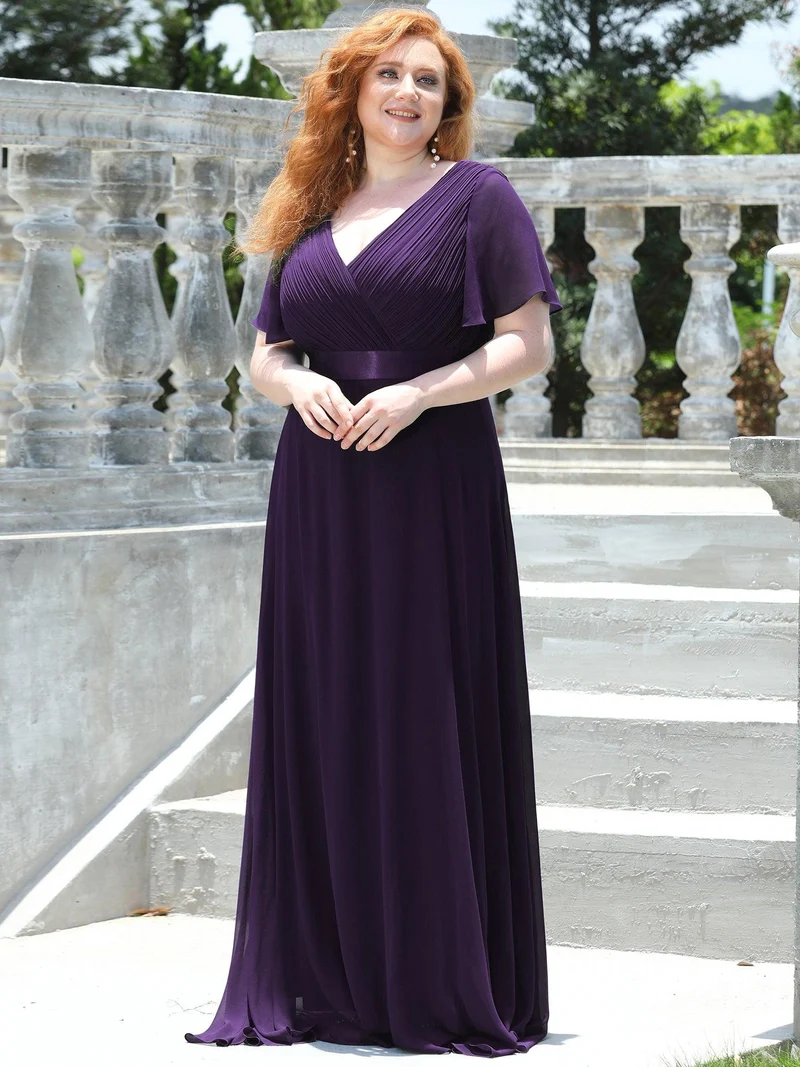pretty MONICA|Robe demoiselle d'honneur grande taille empire avec manches flottantes