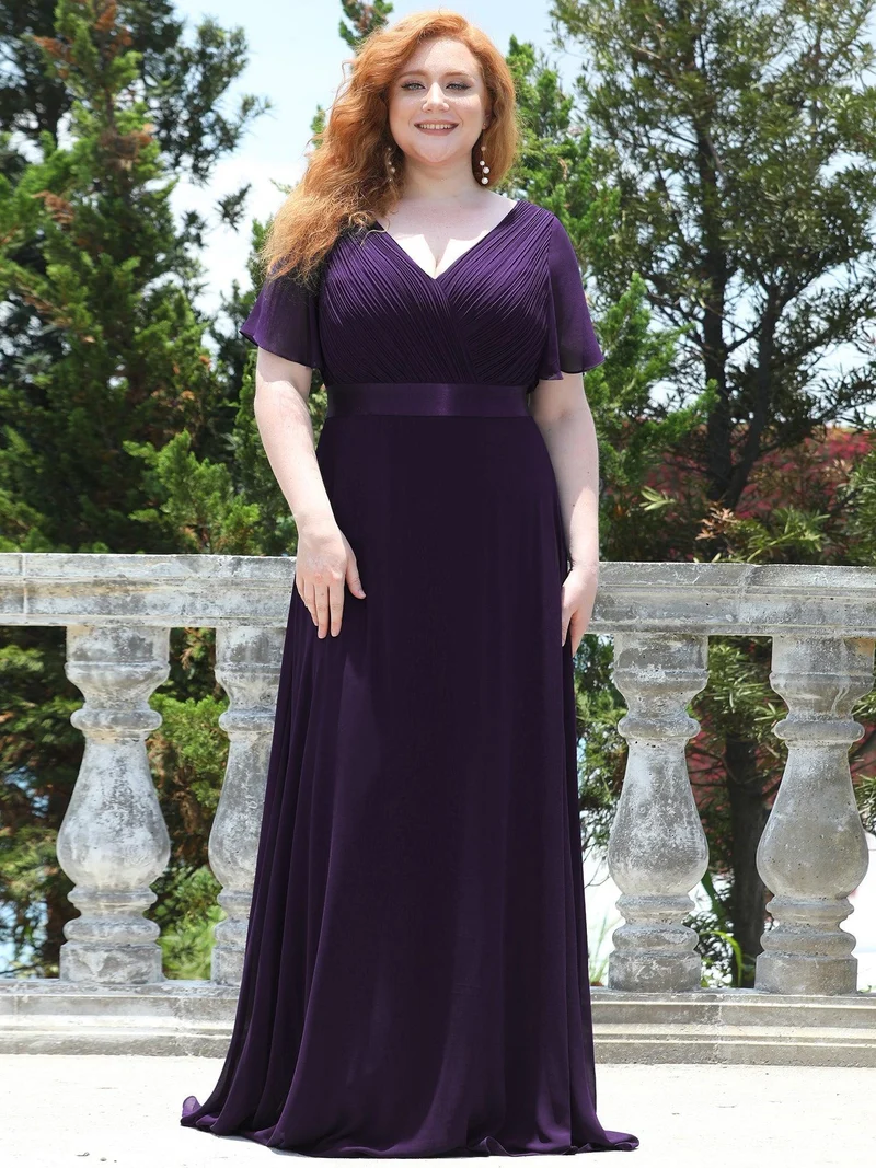 pretty MONICA|Robe demoiselle d'honneur grande taille empire avec manches flottantes