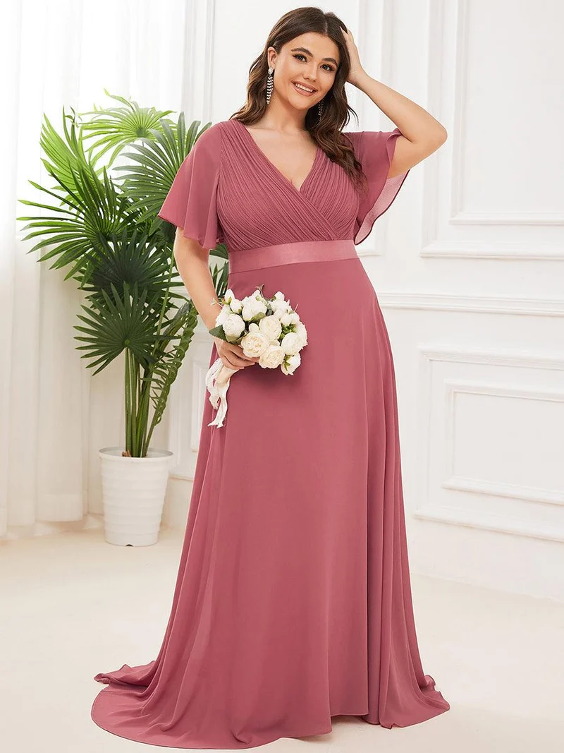 pretty MONICA|Robe demoiselle d'honneur grande taille empire avec manches flottantes