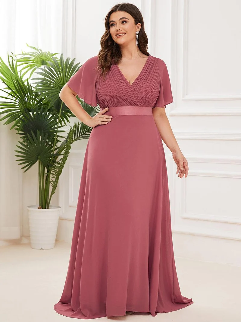 pretty MONICA|Robe demoiselle d'honneur grande taille empire avec manches flottantes