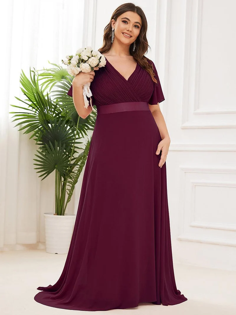 pretty MONICA|Robe demoiselle d'honneur grande taille empire avec manches flottantes