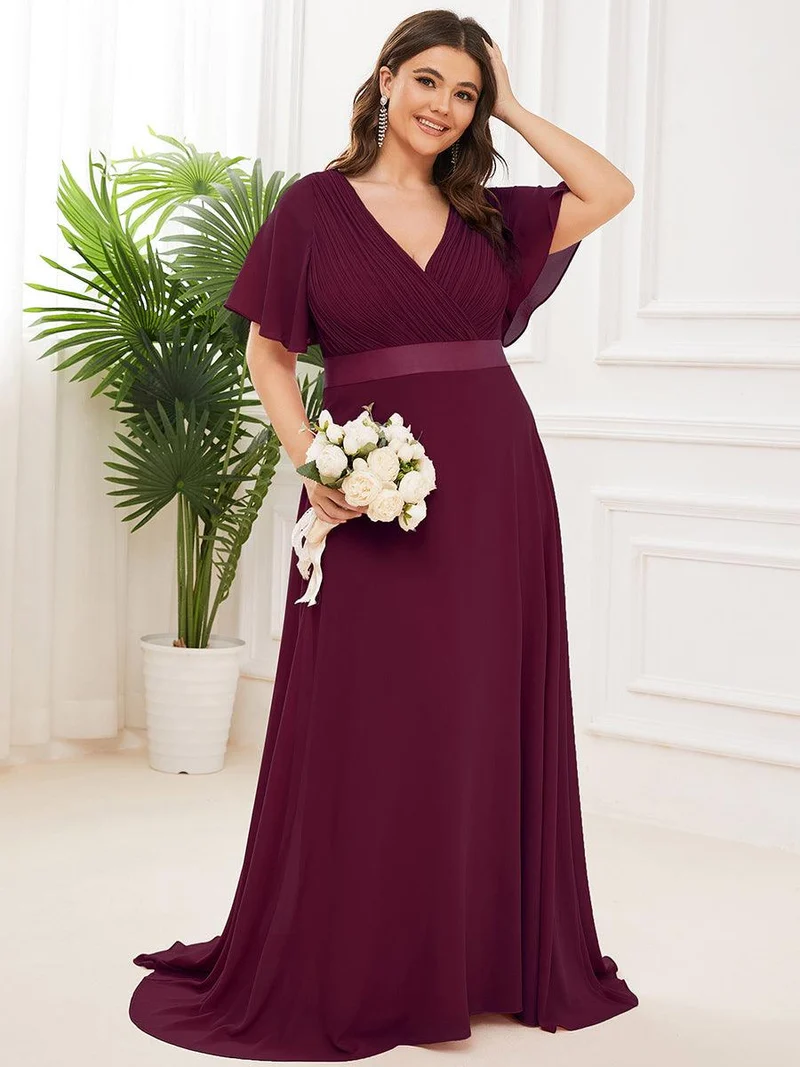 pretty MONICA|Robe demoiselle d'honneur grande taille empire avec manches flottantes
