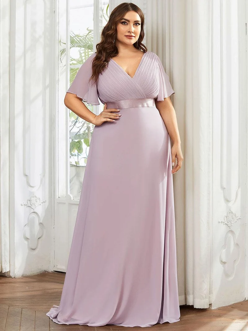 pretty MONICA|Robe demoiselle d'honneur grande taille empire avec manches flottantes