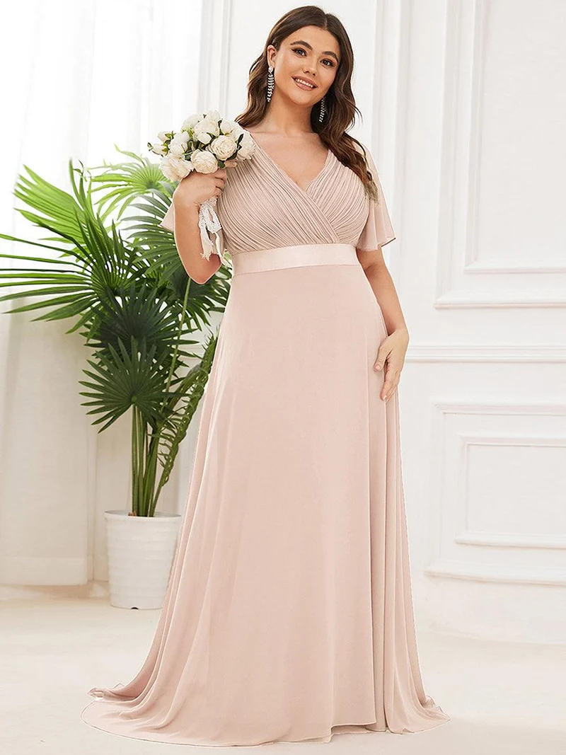 pretty MONICA|Robe demoiselle d'honneur grande taille empire avec manches flottantes