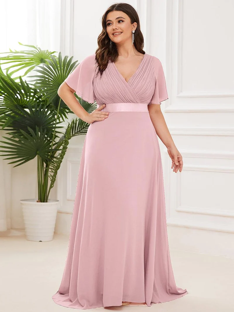 pretty MONICA|Robe demoiselle d'honneur grande taille empire avec manches flottantes