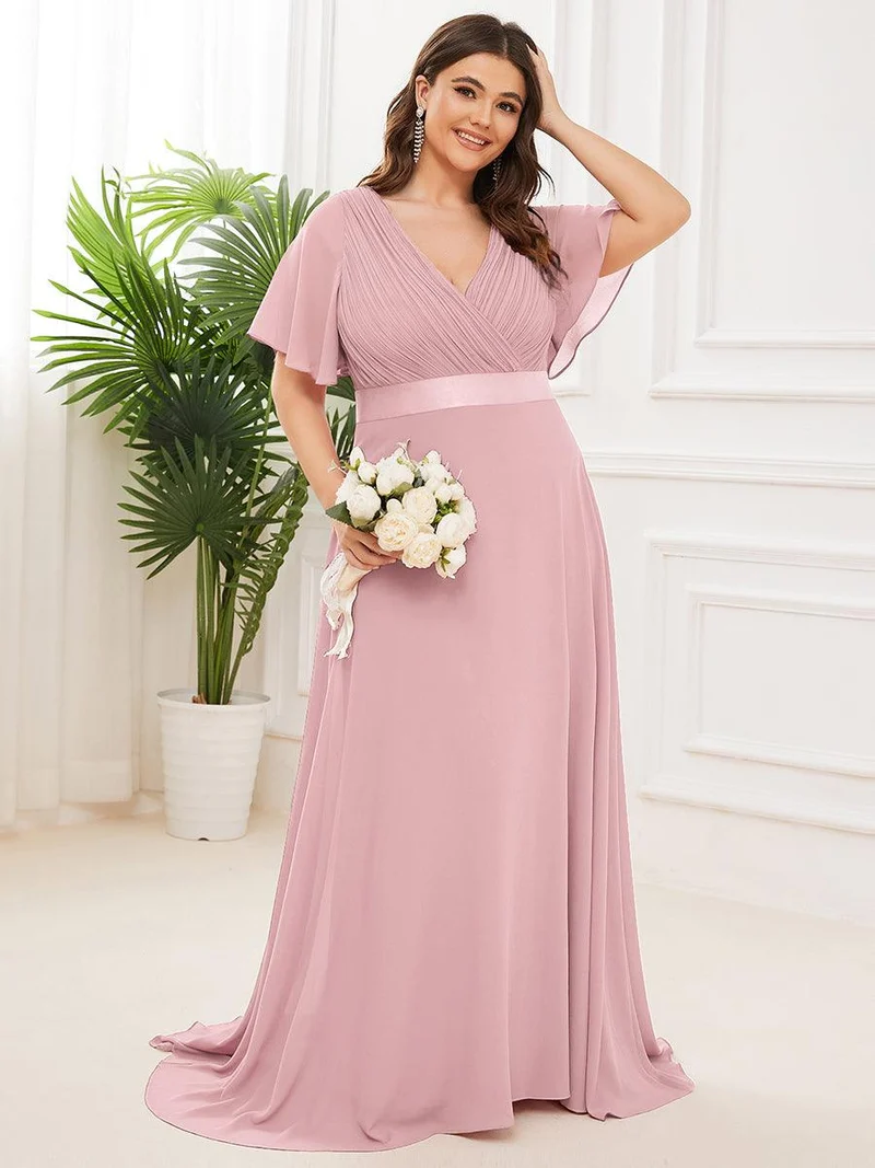 pretty MONICA|Robe demoiselle d'honneur grande taille empire avec manches flottantes