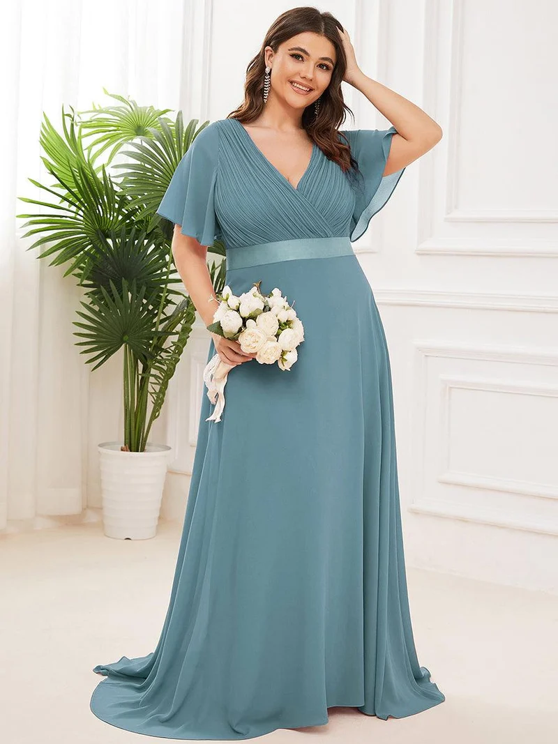 pretty MONICA|Robe demoiselle d'honneur grande taille empire avec manches flottantes