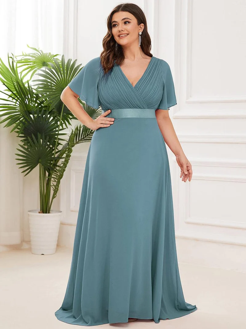 pretty MONICA|Robe demoiselle d'honneur grande taille empire avec manches flottantes