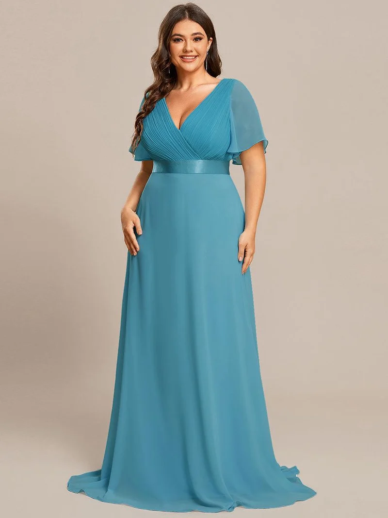 pretty MONICA|Robe demoiselle d'honneur grande taille empire avec manches flottantes