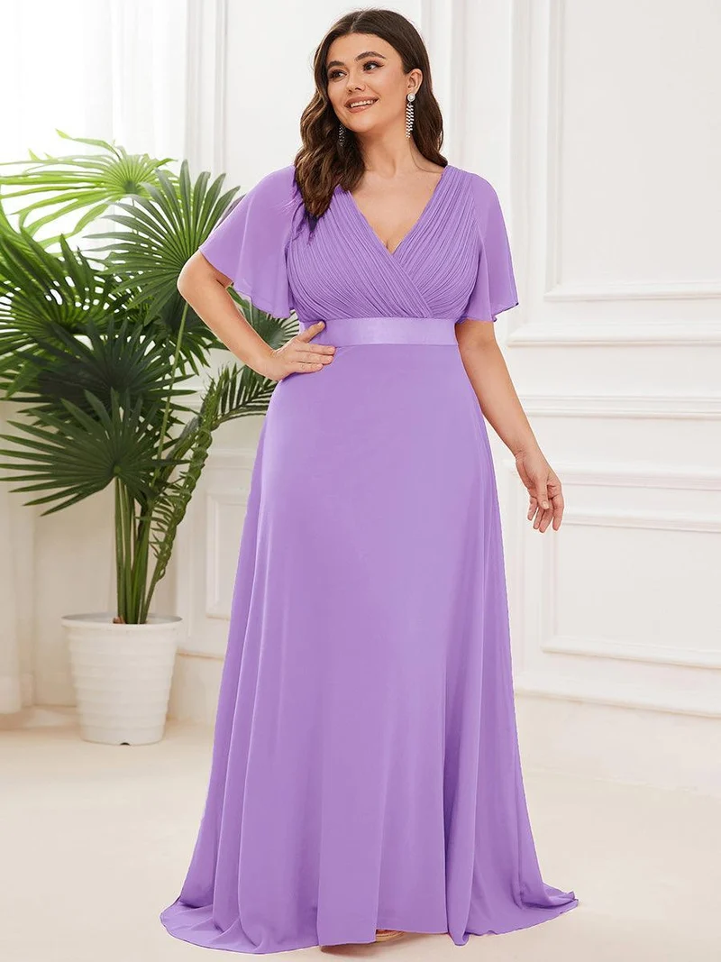 pretty MONICA|Robe demoiselle d'honneur grande taille empire avec manches flottantes