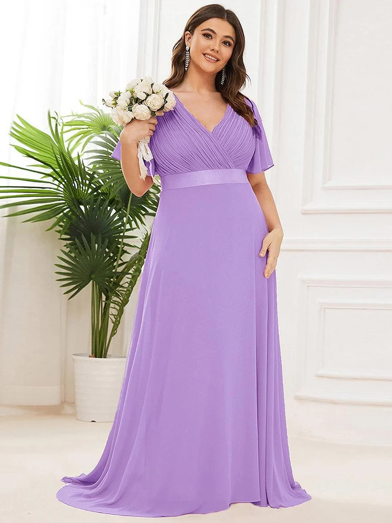 pretty MONICA|Robe demoiselle d'honneur grande taille empire avec manches flottantes