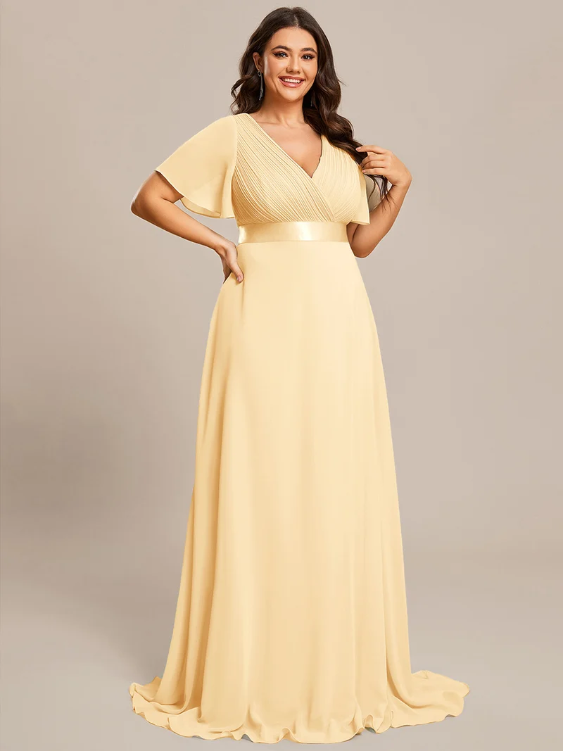 pretty MONICA|Robe demoiselle d'honneur grande taille empire avec manches flottantes