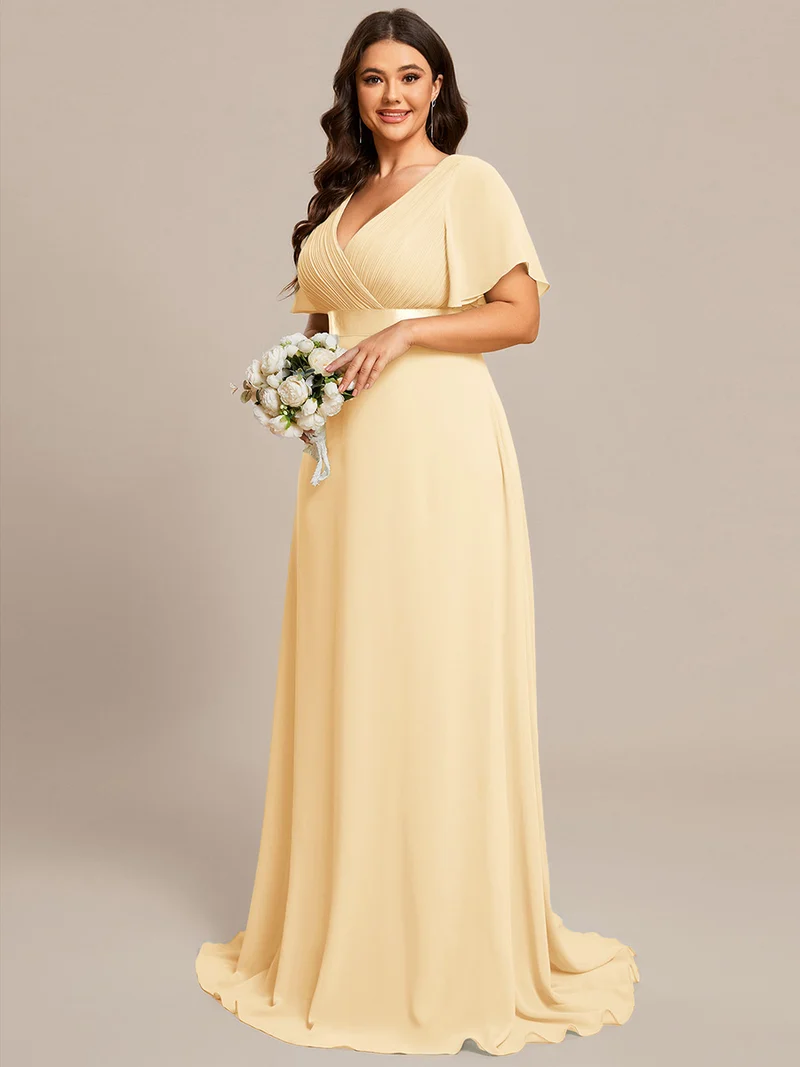 pretty MONICA|Robe demoiselle d'honneur grande taille empire avec manches flottantes